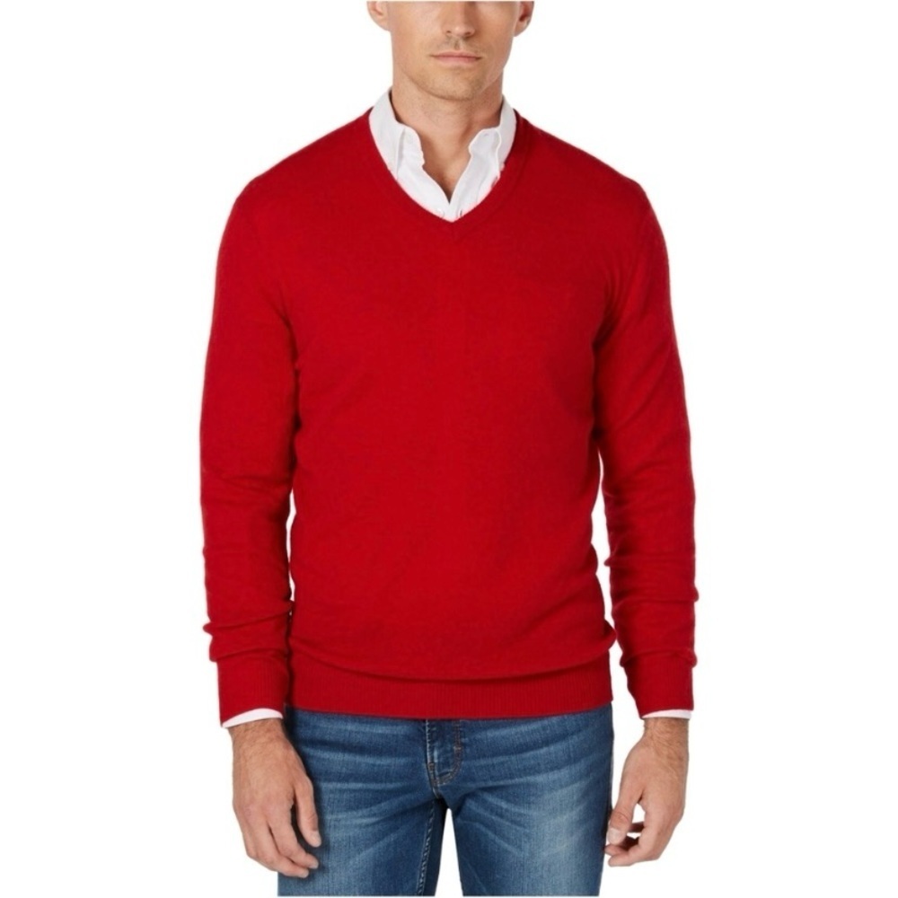 Men’s Club Room 100% Fine Cashmere V Neck Sweater Red size M